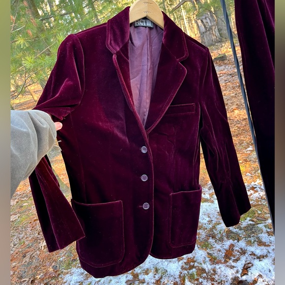 70s Act III Burgundy Maroon Velvet 2-Piece Pants Suit Groovy Whimsigoth Boho - Picture 2 of 12